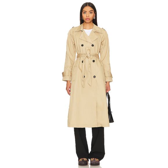 Lovers & Friends x Rachel Ridley Tench Coat Beige Double Breasted Jacket Sz M